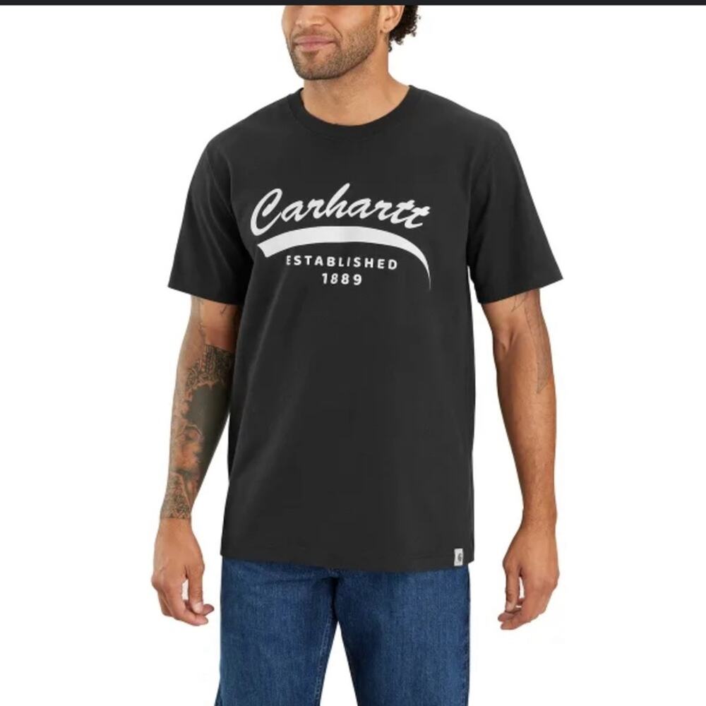 Carhartt T-Shirt Mens medium Black Script Logo Relaxed fit Heavyweight Tee NWT